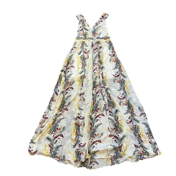 Lulumari Floral Tropical Sheer Paneled Adjustable‎ Tie Back Maxi Dress Size M - Picture 1 of 8